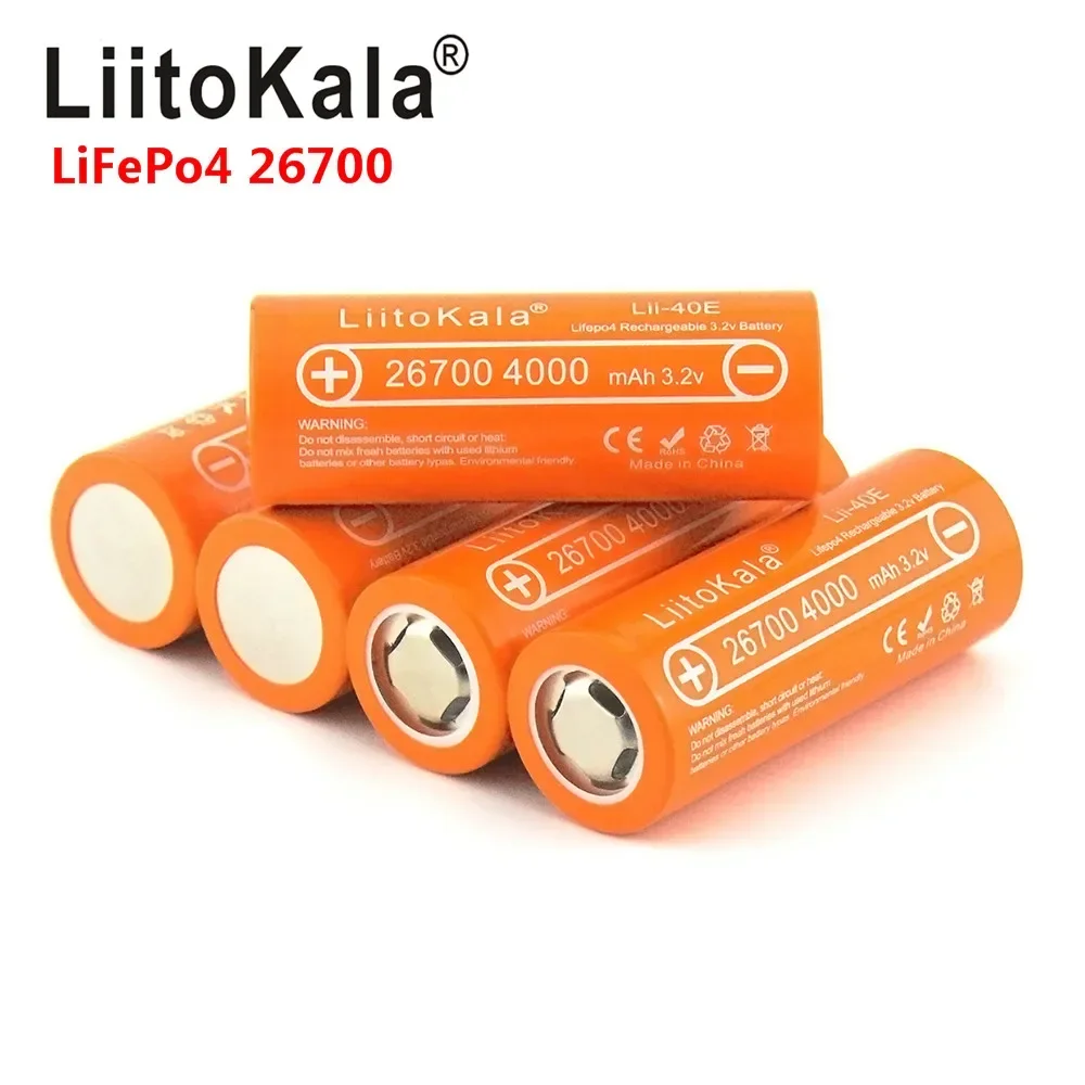 LiitoKala Lii-40E 3,2 V 26700 batería recargable LiFePO4 4000mah celda de litio para 24V e-bike power HID luz solar 26650