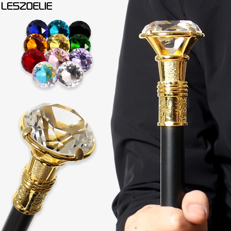10 Colors Luxury Gold Handle With Crystal Diamond Walking Stick For Man Fashionable Canes Woman Party Decorative Walking Sticks