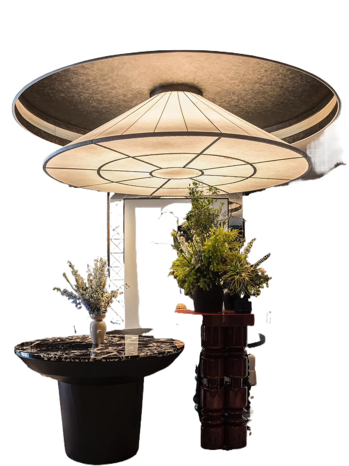 New Chinese dining chandelier hotel big round table hotel lobby restaurant private room ceiling lamp fabric lighting