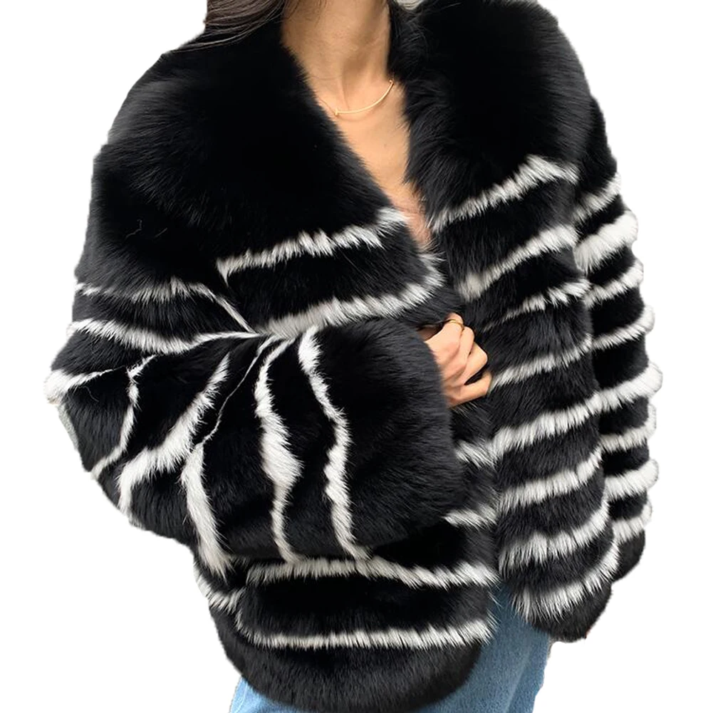 

Denny&Dora Womens Fox Fur Jacket Finland Imported Fox Fur Coat Black Color Winter Warm Coats