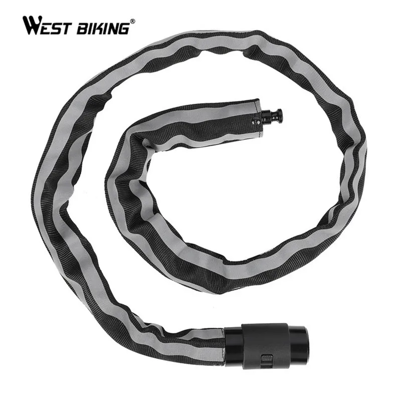 

WEST BIKING Bicycle Chain Lock Reflective Anti-Theft Steel Lock Thick Strong Alloy Motor MTB Road Bike Lock Security Chain Lock