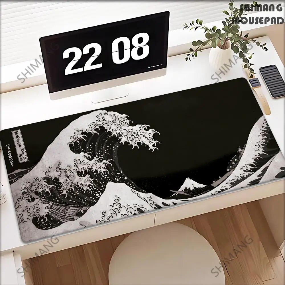 神奈川沖浪裏 ブラック ゲーミングマウスパッド クッション 滑り止めパッド テーブルカーペット ゲームパッド デスクガジェット マウスマット