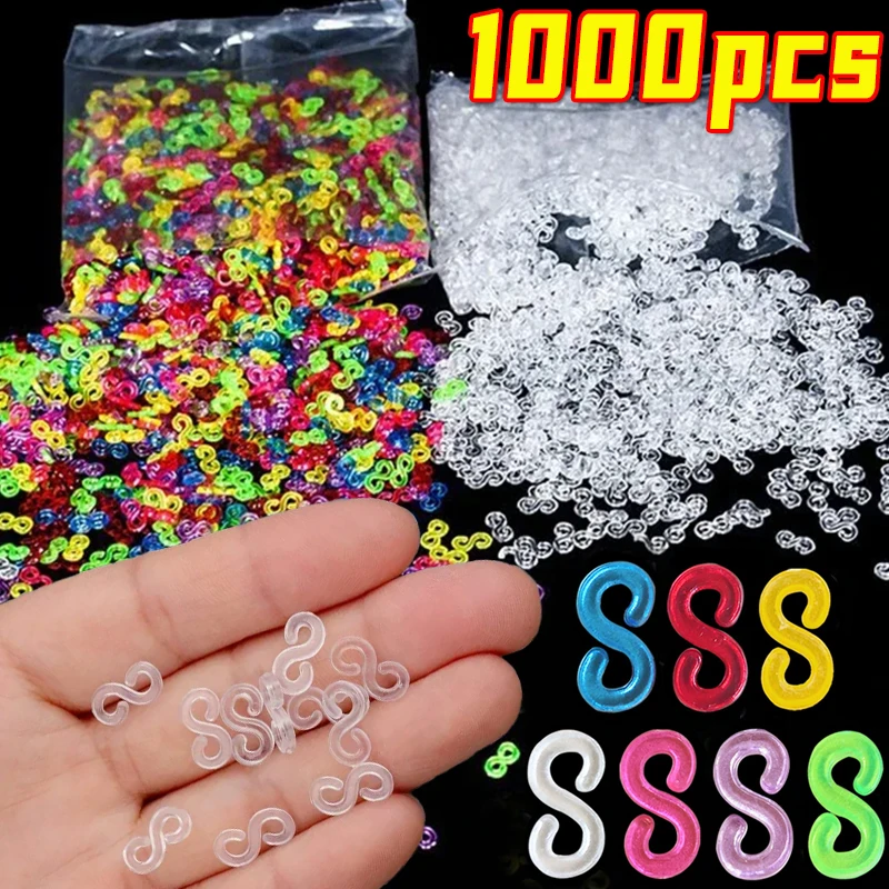 100/1000pcs S Clip Rubber Band Lock Hook for Charm Loom Gummies Elastic Bracelet Fefillb Diy Jewelry Making Supplies Accessories