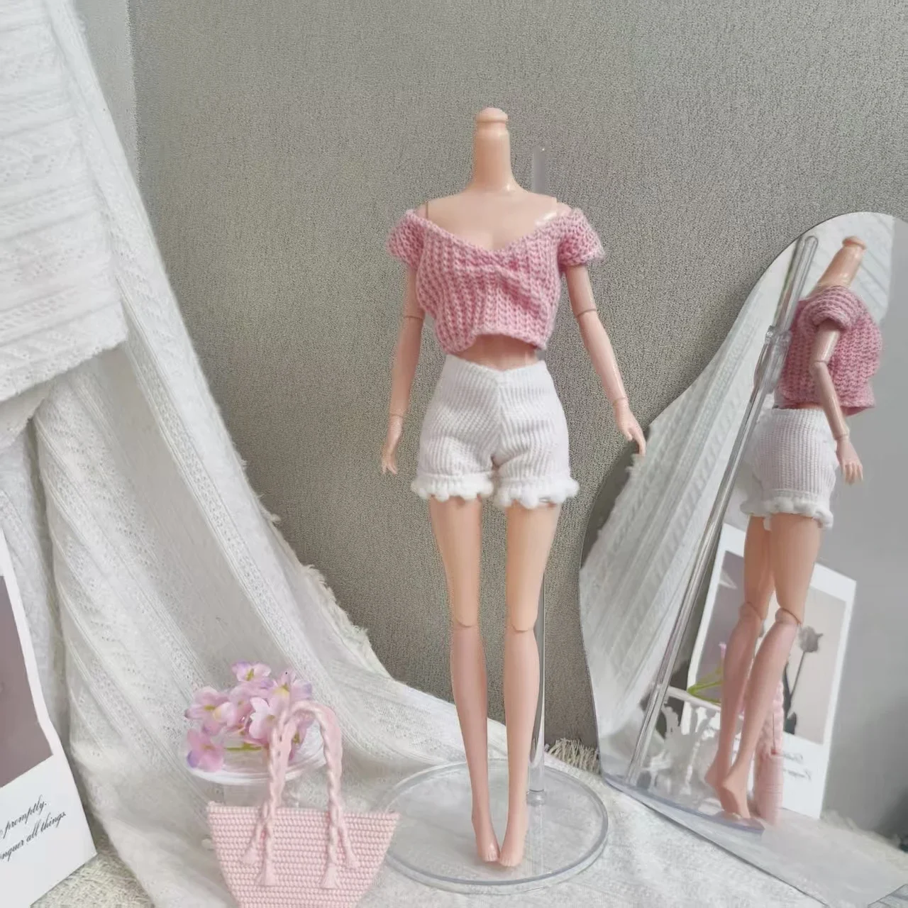 30cm Doll Clothes Set Pink Summer Top + White Shorts For 1/6 FR Babi PP Supermodel Doll Outfit Accessories