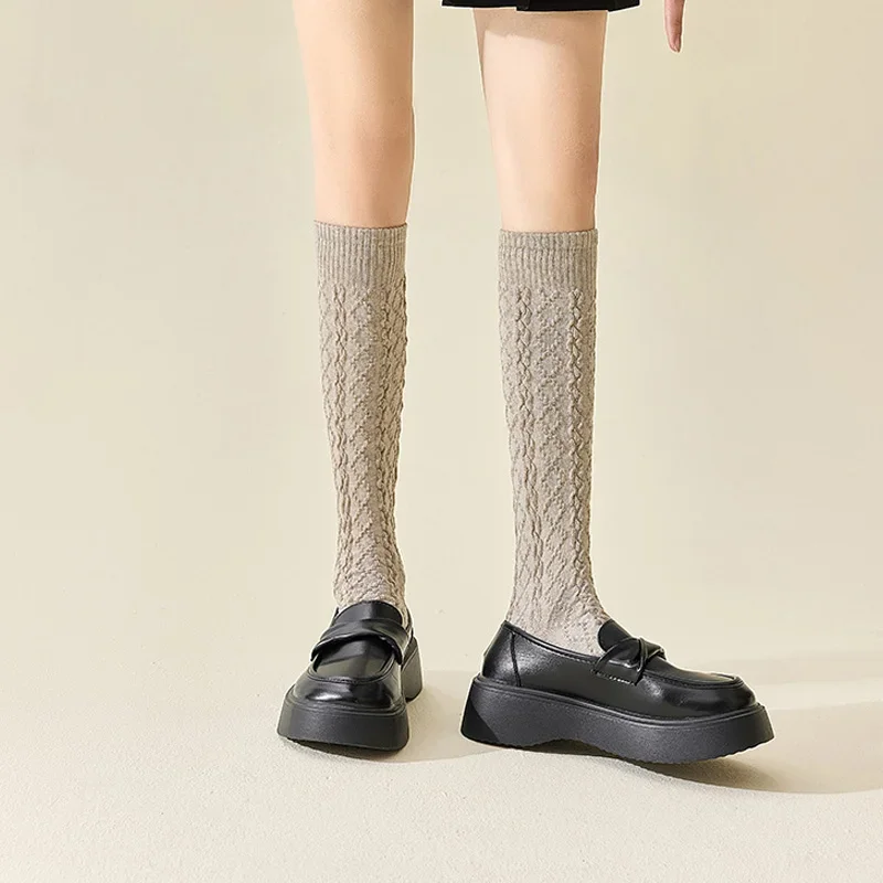 1/6/12 Pairs Women Toe Socks Long Wool Geometric Pattern Stockings Anti-Bacterial Warm Below knee Calf Five Finger Socks Winter