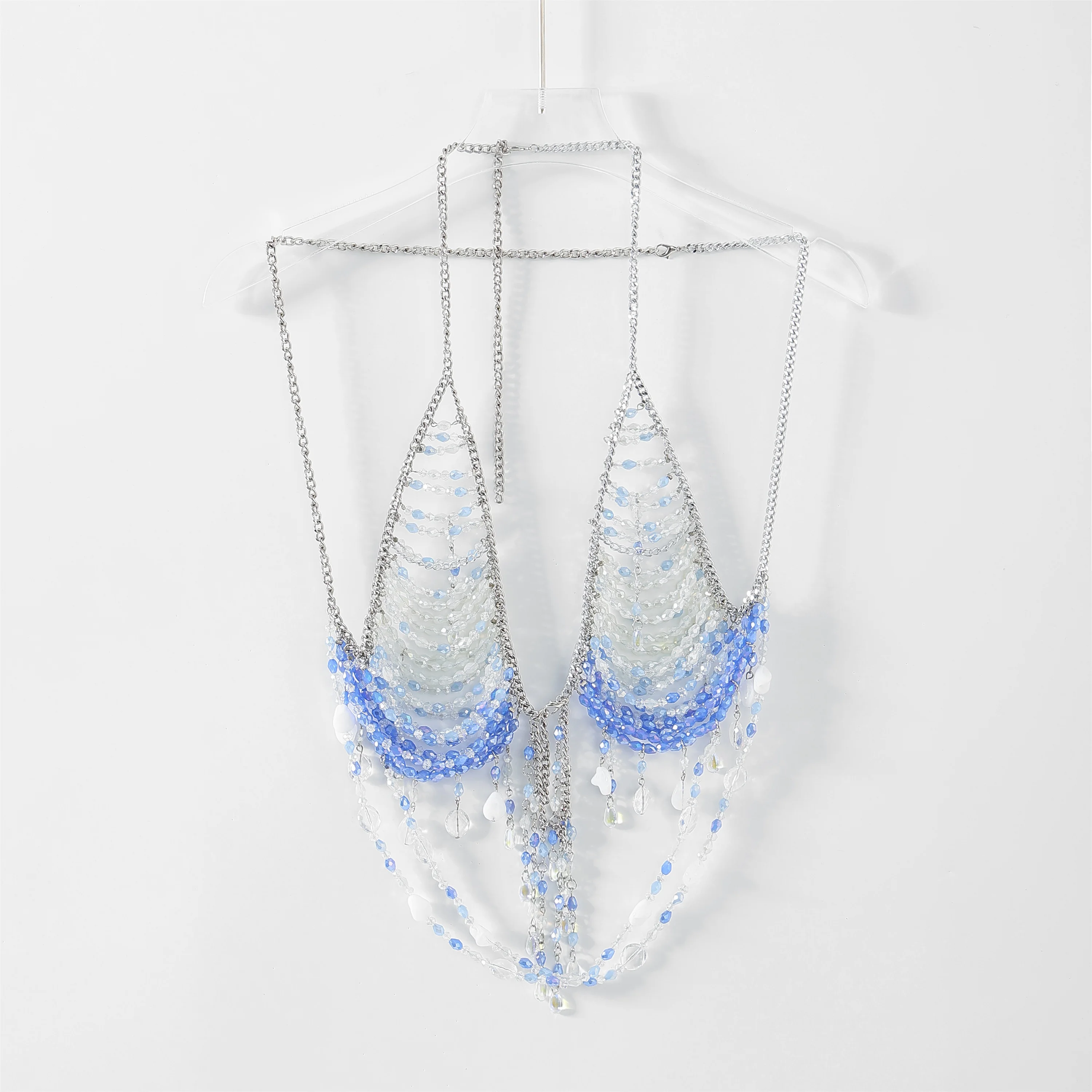 

New Spicy Girl Blue Bead Top Niche Handmade Chain Sling Accessory Sexy Neck Hanging Nail Bead Hawaii Vacation Beach Party