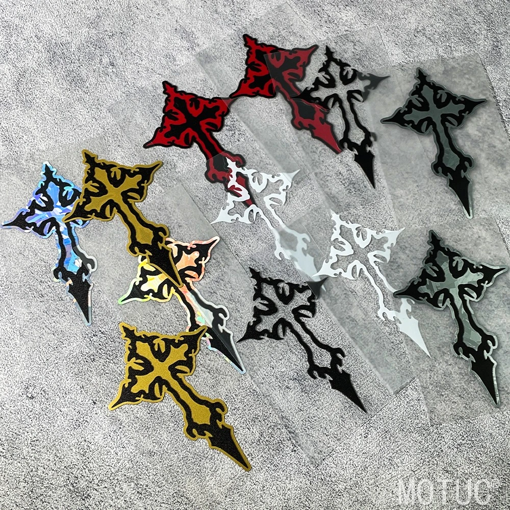 

2Pcs/Set Gothic Cross Car Stickers, Multi-color Optional Decals for Helmets, Cars & Skateboards