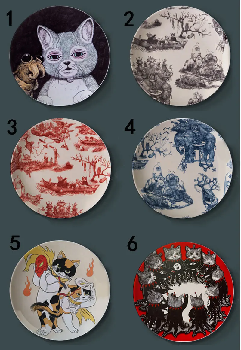 Higuchi Yuko Decorative Plate Japanese Design Lovely Cat Dish for Home Decoration Dim Sum Tray for Party Ceramic Round Art Tray