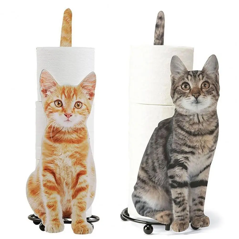 Tissue Holder Iron Storage Corrosion Proof Cat Shape Ornamental Toilet Paper Roll Stand Rack Towel Dispenser Housewarming Gift