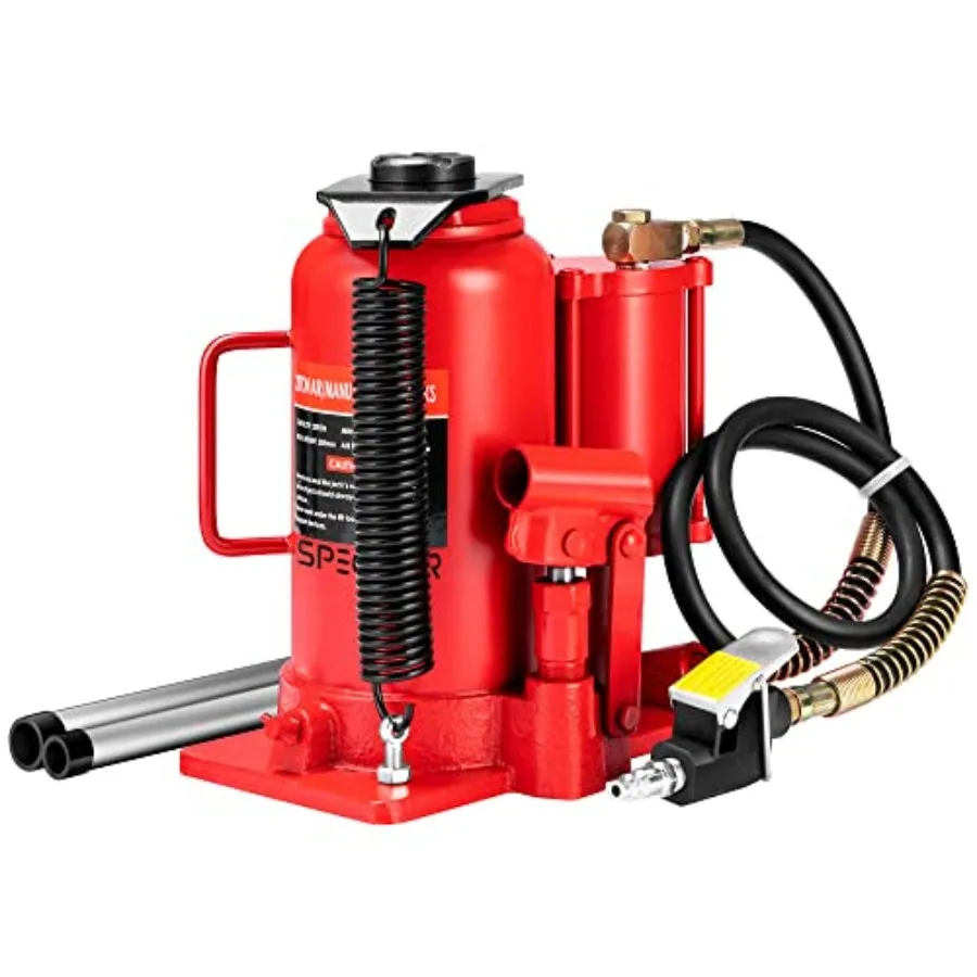 

Pneumatic Air Hydraulic Bottle Jack with Manual Hand Pump 20 Ton Heavy Duty Auto Truck Travel Trailer Repair Lift Red