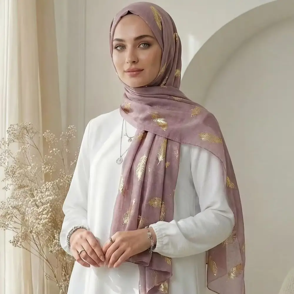 Gold Glitter Feather Hijab Ramadan Cotton Scarf Women Shiny Shawl Muslim Hijab Shimme Scarves Foulard Arab Turban Headscarf