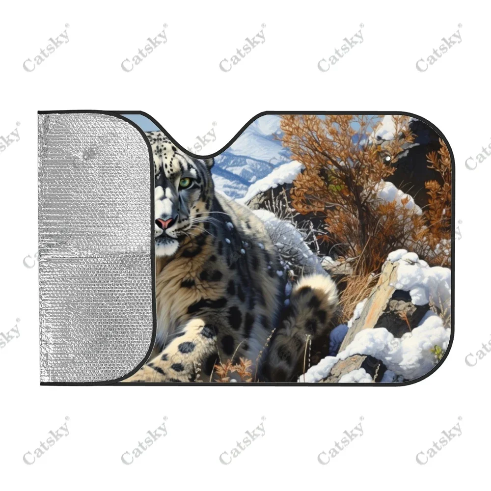 Majestic Snow Leopard Animal Car Windshield Sunshade, Front Auto Car Windshield Sun Shade Blocks Uv Rays Sun Visor Protector