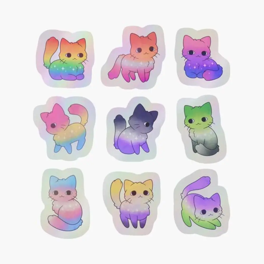 

Голографическая наклейка Pride Cats для декора ноутбука, спальни, автомобиля, милый мультяшный арт, модный общественный чемодан