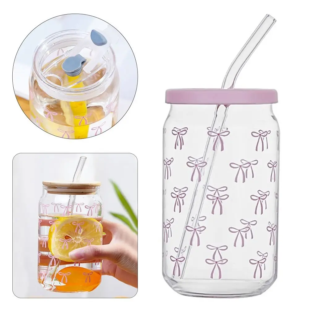 

Stylish 500ML Bow Cups High Temperature Resistant With Lids Bowknot Glasses Matcha Glass for Drinking Milk