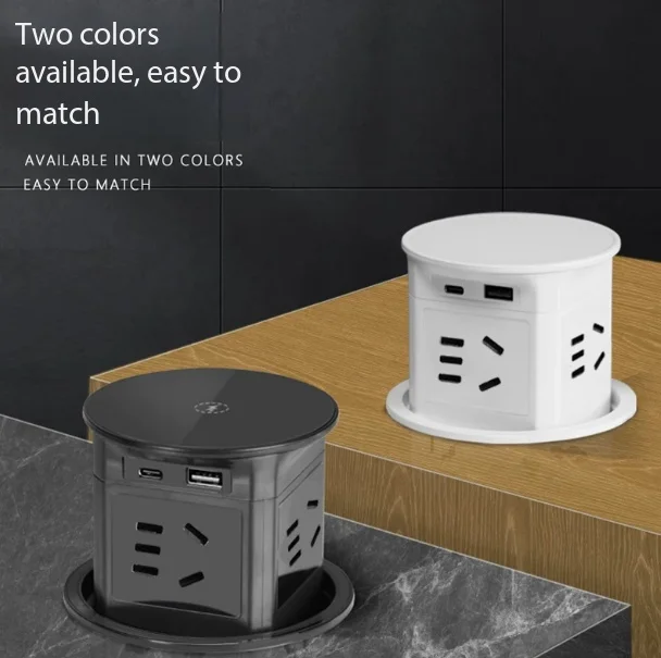 Pneumatic Hidden Pop‑Up Socket Embedded Countertop Power Strip Wireless Charging For Kitchen Island UK US EU Standard