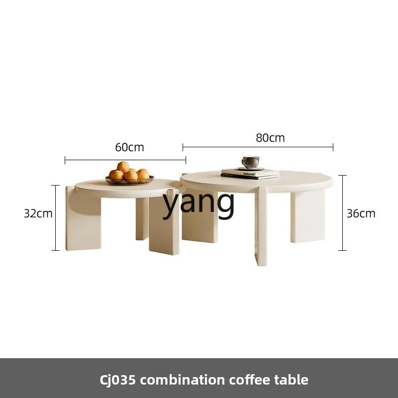 LMM modern simple combination coffee table living room cream wind size round high and low coffee table