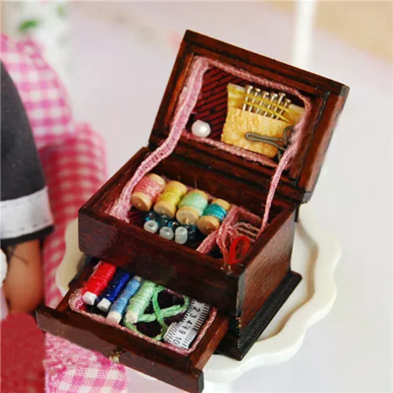 Vintage Sewing Needlework Needle Kit Box 1:12 Dollhouse Miniature Mini Decor - view 3