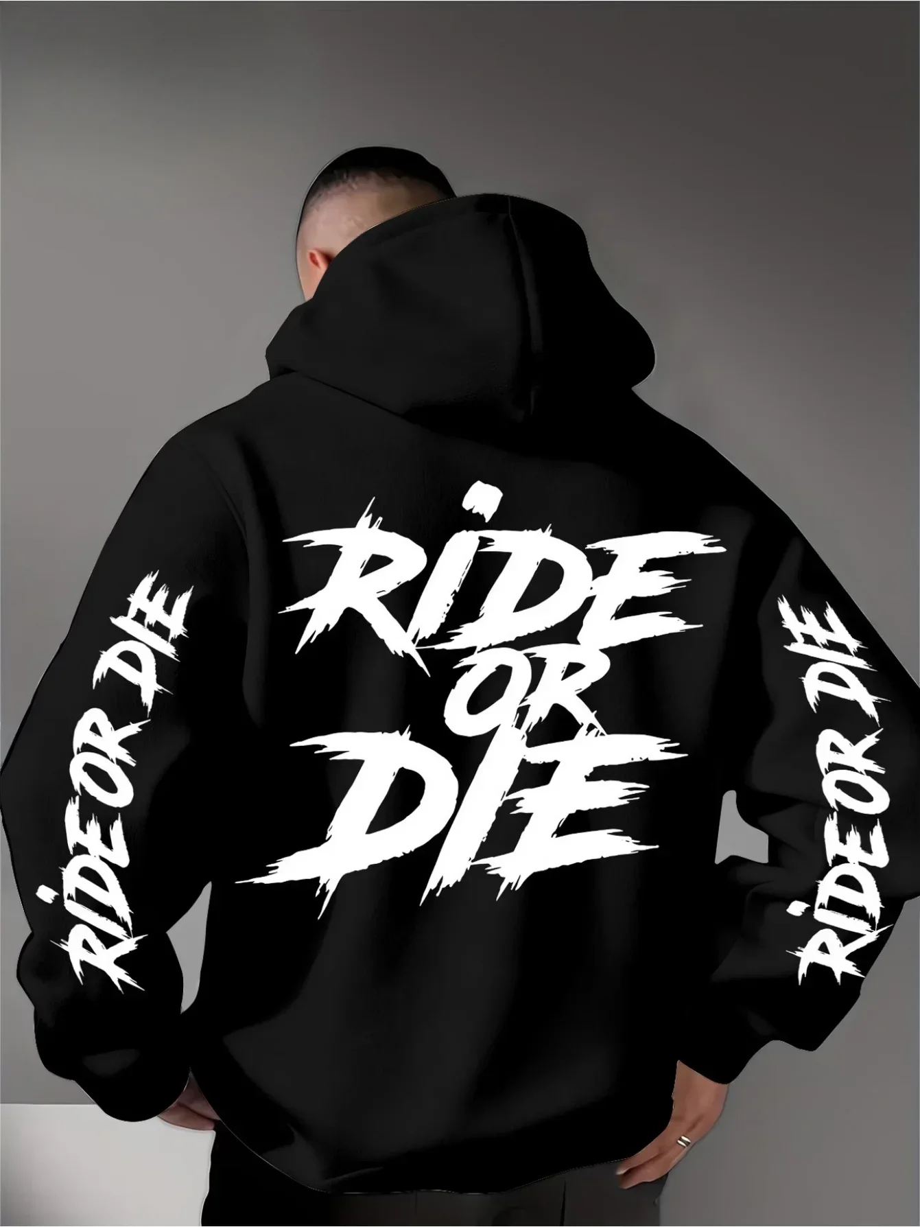 Men's cycling life-and-death pattern printed hooded sweatshirt for autumn/winter, large size, street sport and casual wear top