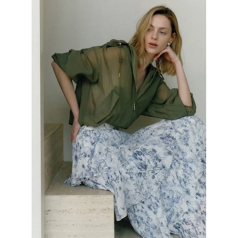 

Ультратонкий летний топ с капюшоном, плиссированный, универсальный, стройнящий, на молнии, для женщин, модный, цветной