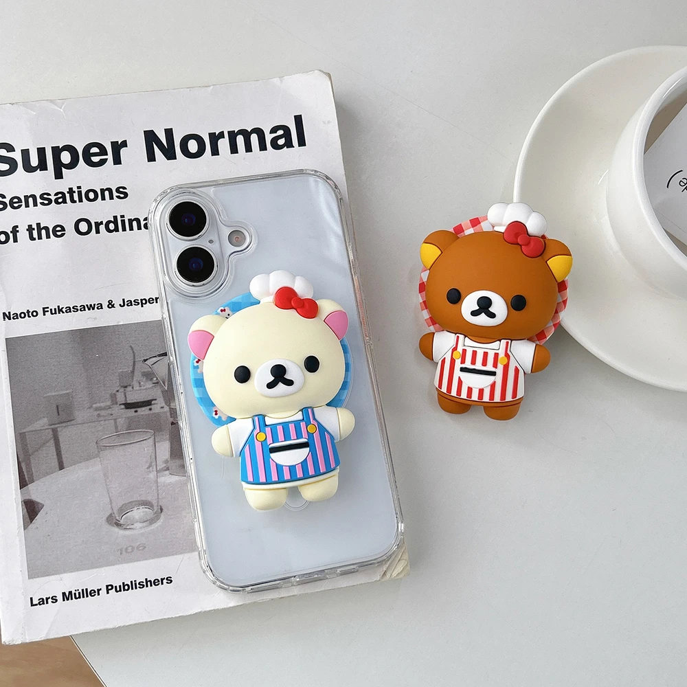 

Rilakkuma Bear For Magsafe Magnetic Phone Griptok Grip Tok Stand For iPhone Samsung Foldable Wireless Charging Case Holder