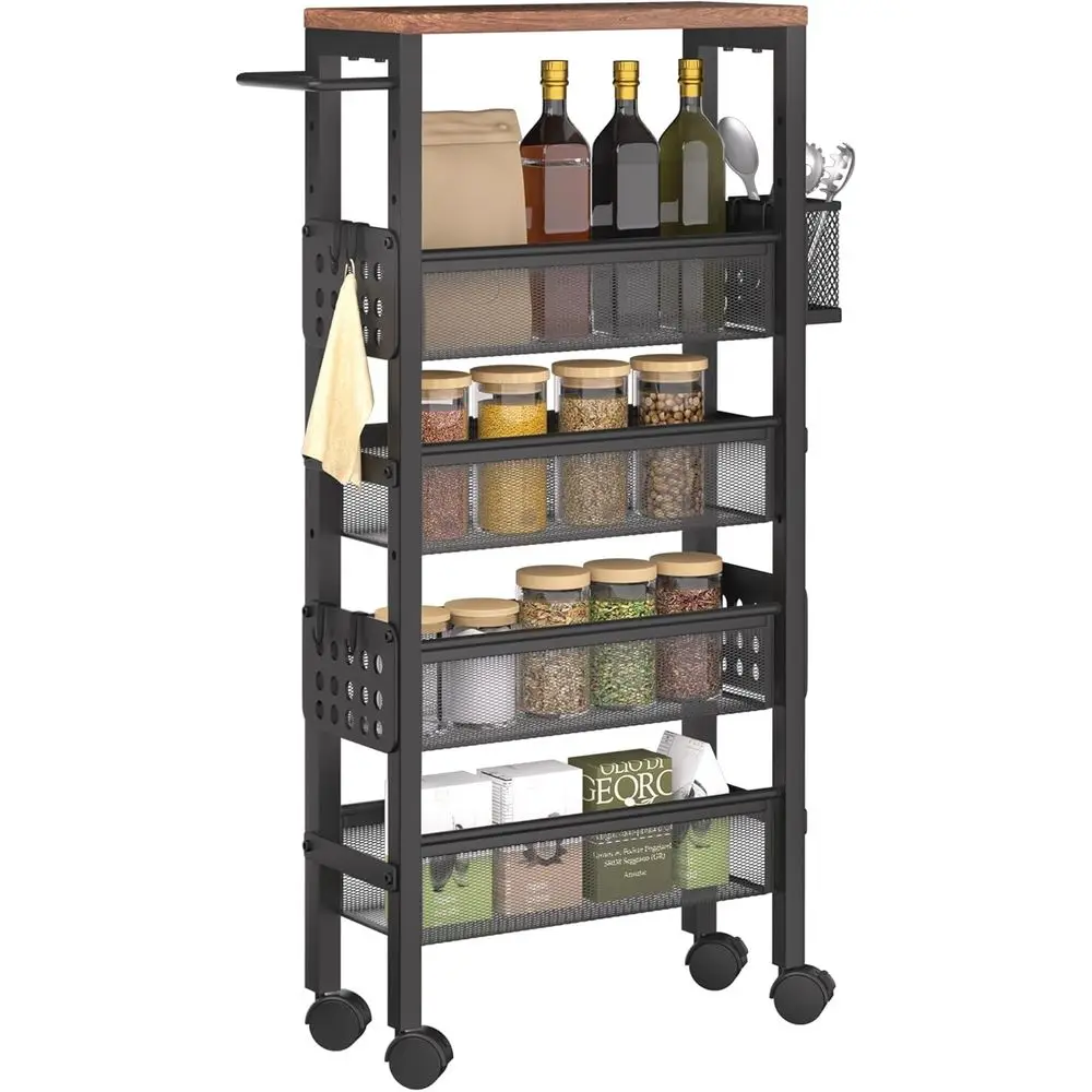 

Slim Storage Cart, 5 Tier Narrow Kitchen Rolling Cart with Wheels or Small Space,Mobile Utility Cart Shelving Unit with Metal