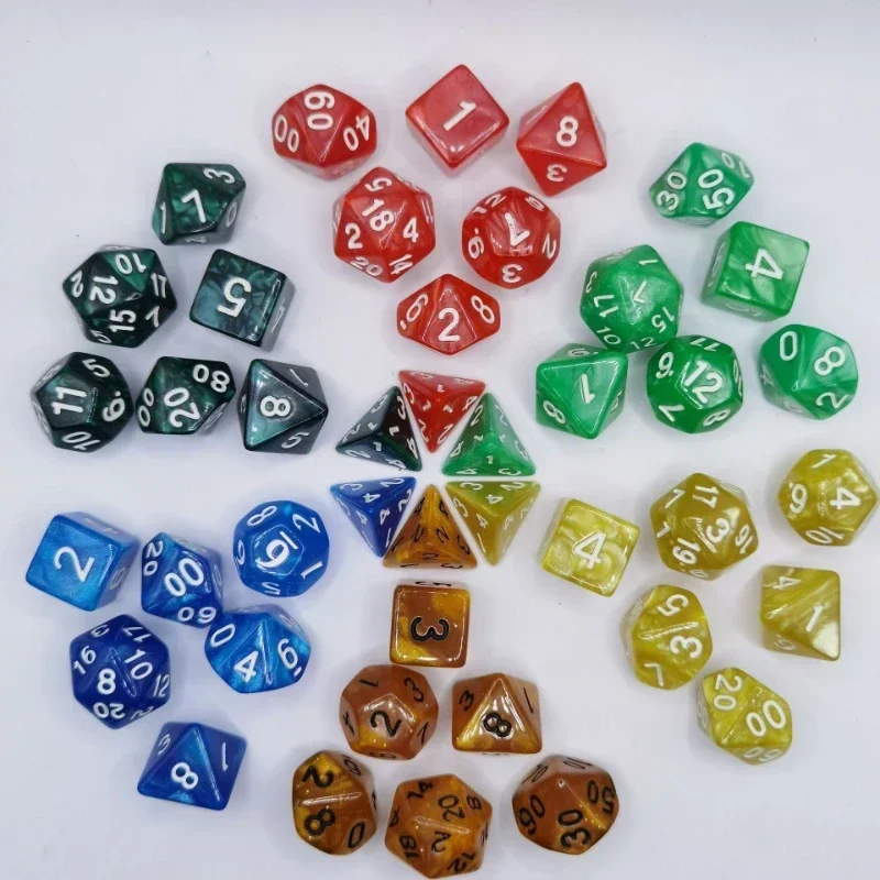 Juego de dados de varios lados con estampado de perlas de 7 piezas, juego de mesa para correr, grupo de dados numéricos, regalo para amantes de los juegos, fiesta, entretenimiento