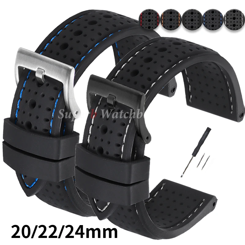 Soft Silicone Watch Band 20mm 22mm 24mm Waterproof Rubber Strap for Seiko Breathable Watch Strap Replacement for Universal Watch