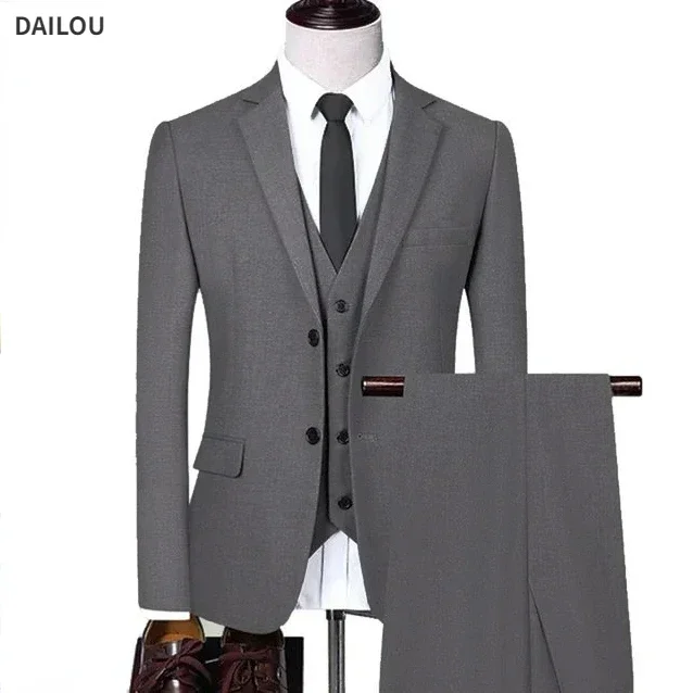 Men Suits Wedding Elegant 3 Pieces Groom\'s 2 Outfit Set High Quality 2024 Blazers Jackets Vest Pants Luxury Formal Clothing