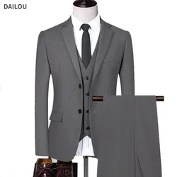 Men Suits Wedding Elegant 3 Pieces Groom's 2 Outfit Set High Quality 2024 Blazers Jackets Vest Pants Luxury Formal Clothing