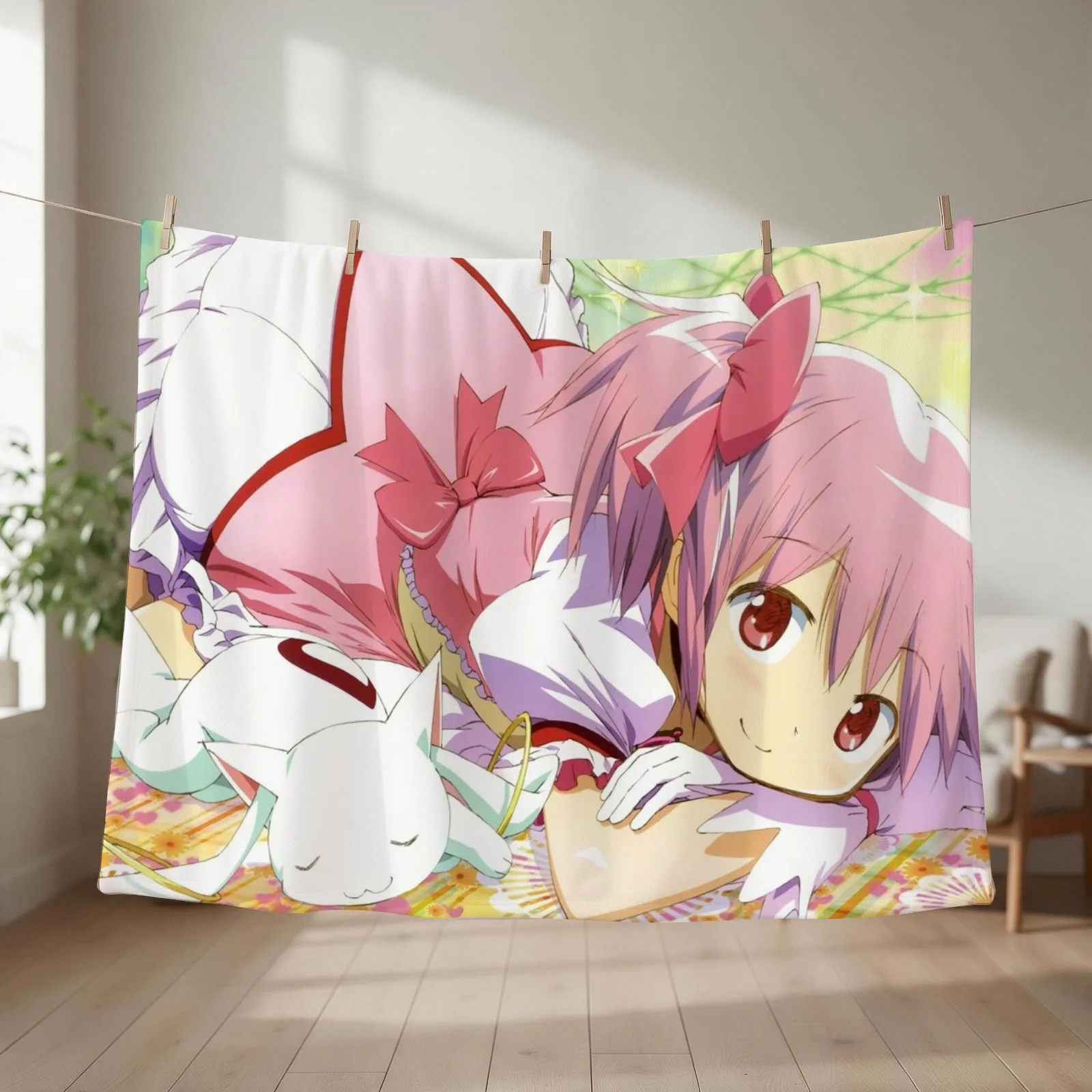 madoka magica official art Throw Blanket couch cozy soft plush fuzzy picnic outdoor blanket