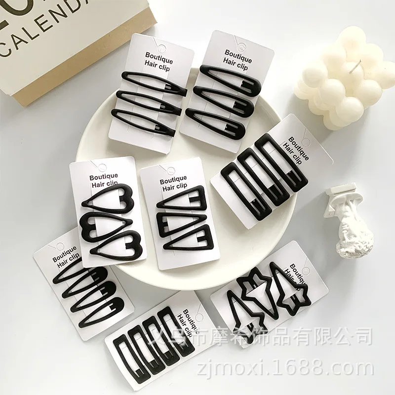 

Simple Black Metal Waterdrop BB Hair Clips Oil Dripping Design Non Slip Side Bangs Clips Hair Styling Pins for Ladies Girls