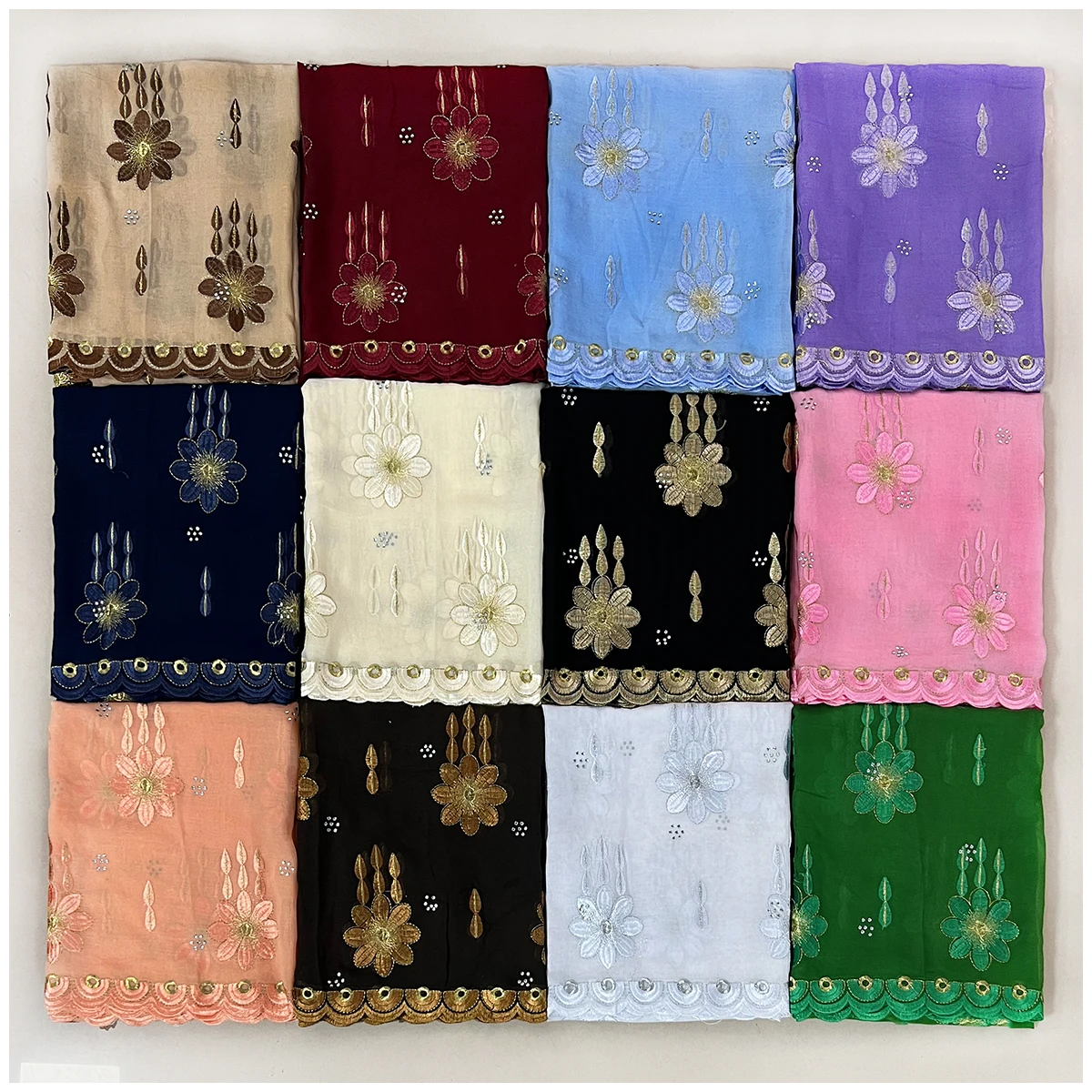 2024 Fashion Design Dubai Scarf For Muslim Women African Cotton Hijab Islam Hijab Pashmina Turban Headscarf Embroidery Shawls