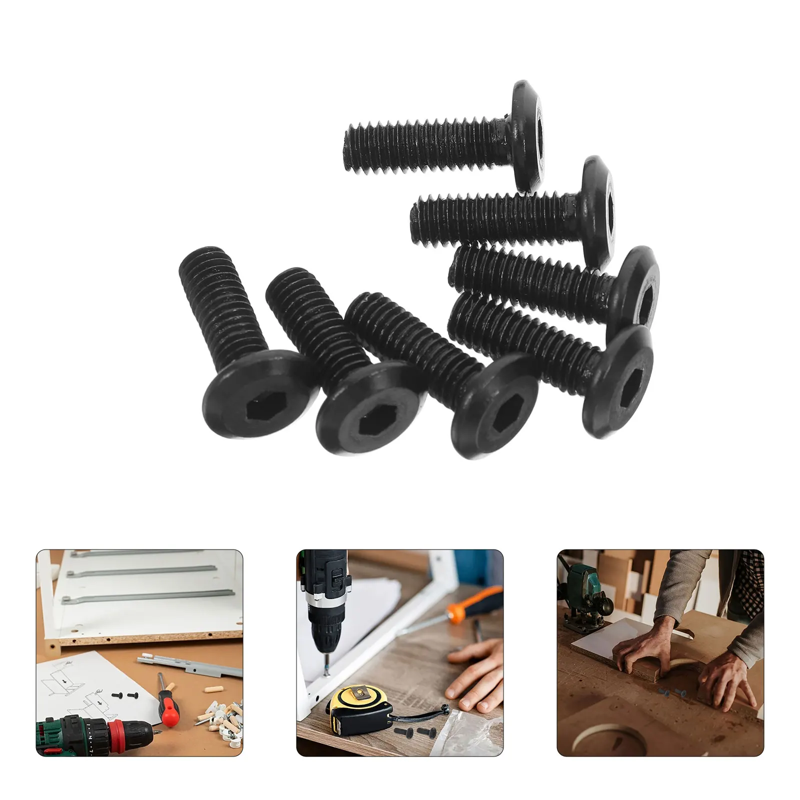 

50pcs Black Hexagonal Countersunk Screws Heavy Duty Flat Head Carbon Steel Fully Threaded Furniture Bolts For Bookshelves