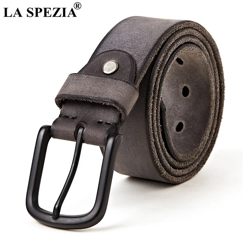 

LA SPEZIA 100% Genuine Leather Belt Male First Layer Cowskin Men Belt Pin Buckle Gray Men Casual High Quality Belt 110cm 120cm