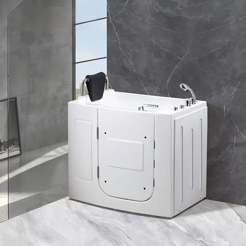Accessible massage bathtub for the elderly, walk-in bathtub for disabled people, acrylic sitz bath with non-slip side door.