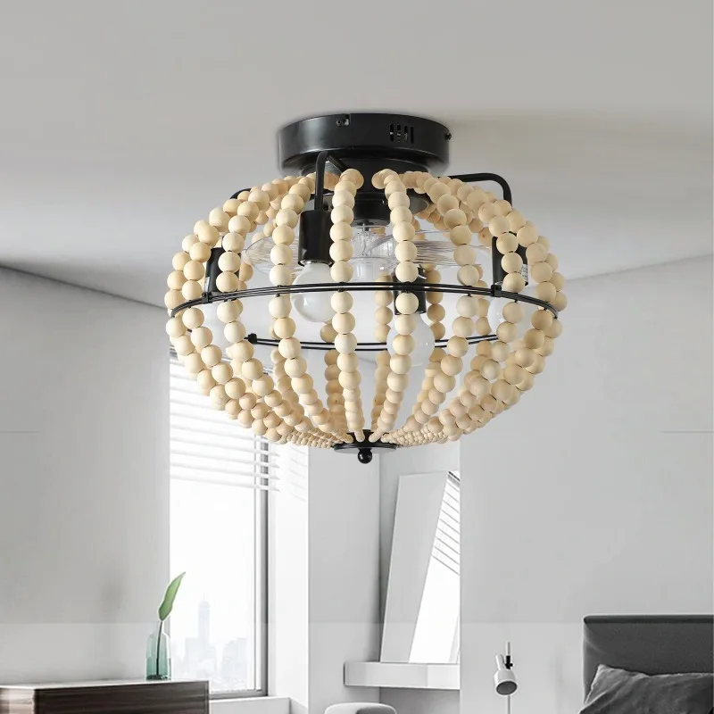 

Beaded Fan Lamp Wood Beaded Chandelier Oak White