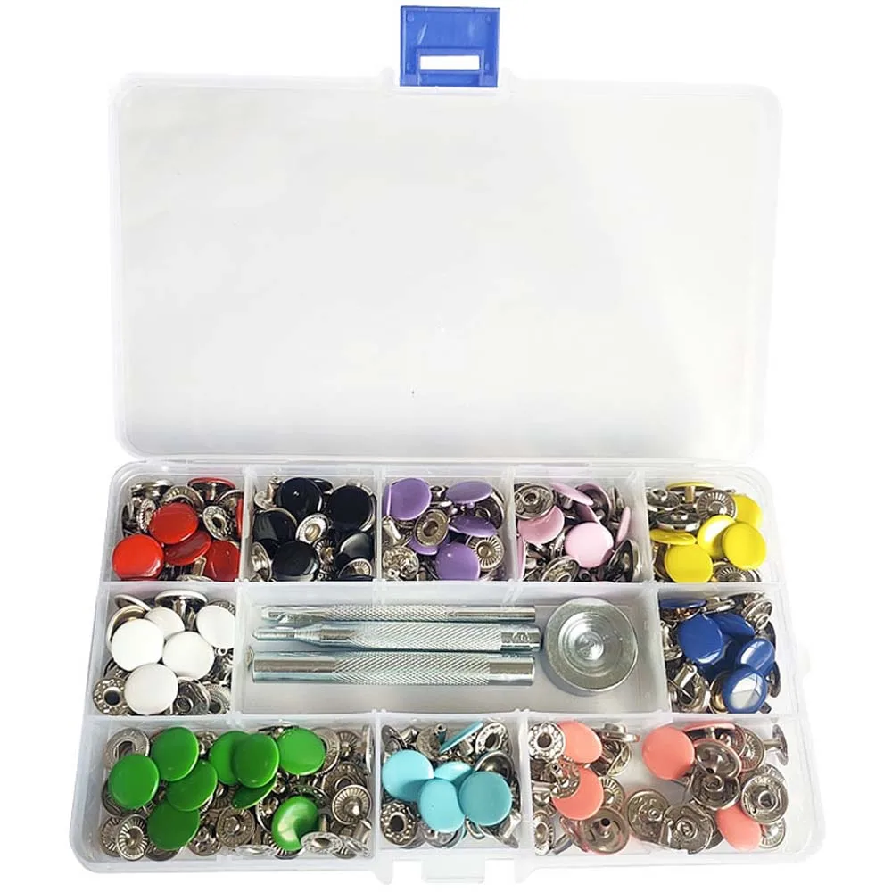 100Set Snap Fasteners Metal Snaps Press Button Studs Optional Installation Tools Kit Leathercraft Clothes Garment Bags Shoes