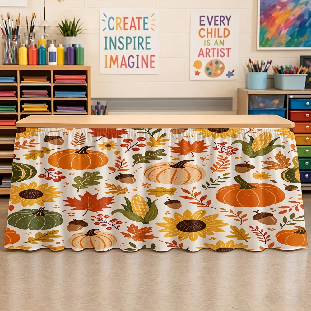 Halloween, Christmas, homecoming, party table dresses, 1-piece pumpkin, corn, sunflowers, and other printed elements