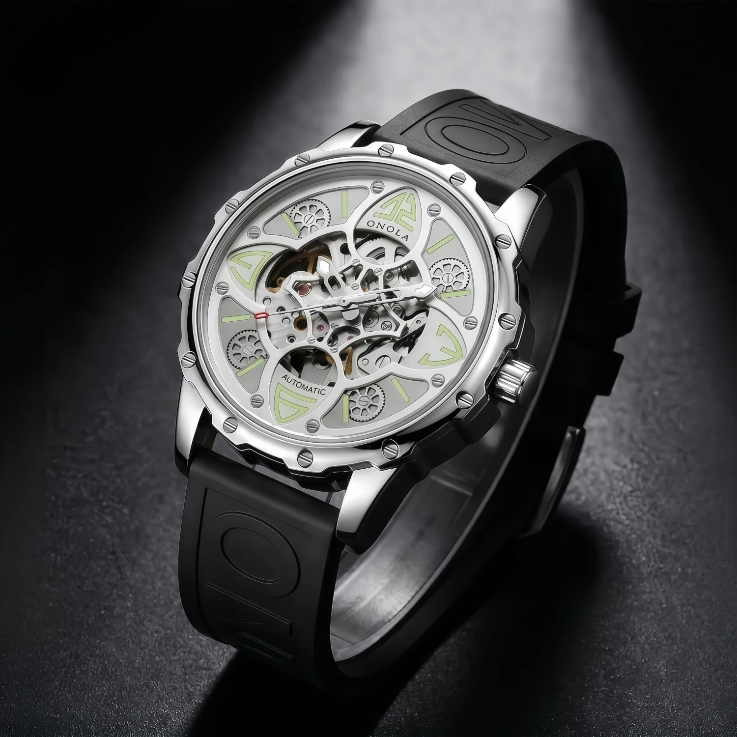 Men's Watch ONOLA Luxury Fashion High-quality Hollow Full-automatic Mechanical Watches Men Waterproof Silicon Tape Wristwatch view 6