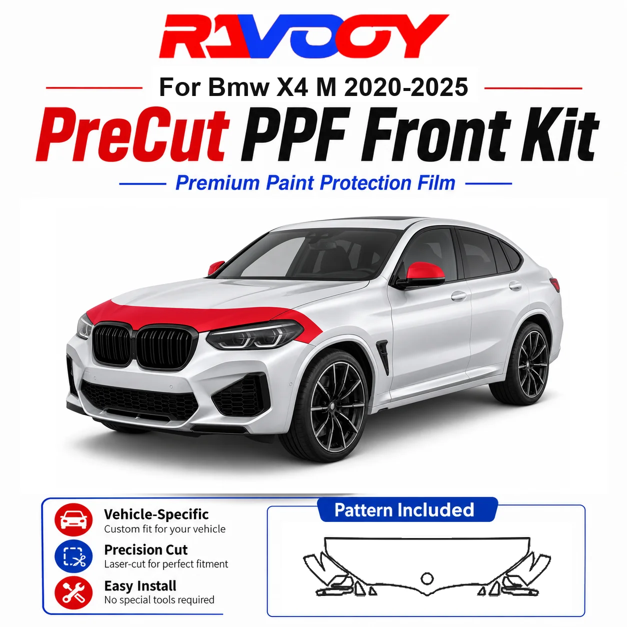 

8.5mil TPU Precut PPF Kit For BMW X4 M 2020-2025 - Hood, Partial Fenders & Full Mirror Set - Self-Healing Gloss Clear Bra Film