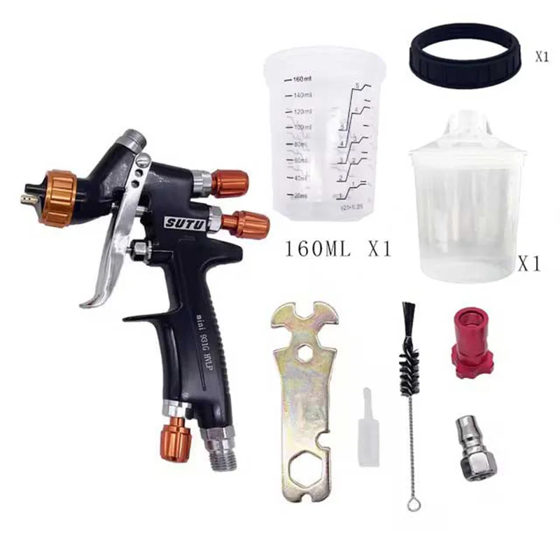 

SUTU Spray Gun Mini 931G 1.2MM Nozzle 160ML 350ML Paint Mixing Cup+Adapter Spray Guns Paint Spray Gun Mini Airbrush