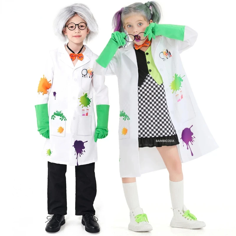 

Mad Scientist Carnival Cosplay Costumes Experimental Protection Class White Uniform Cos Doctor Halloween Clothing for Boys Girls