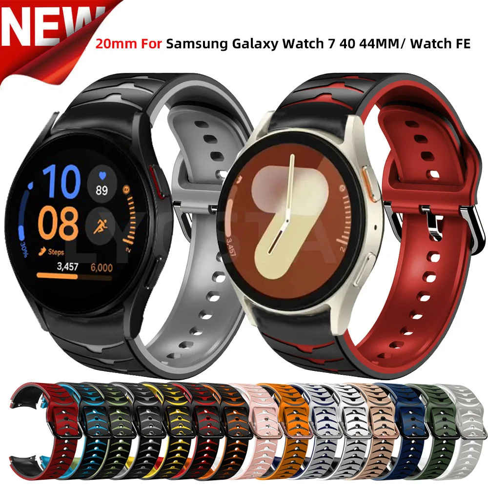 Ремешок силиконовый для Samsung Galaxy Watch 7 40 мм 44 мм, спортивный смарт-браслет для Galaxy Watch FE 6 Classic 43 мм 47 мм, 20 мм