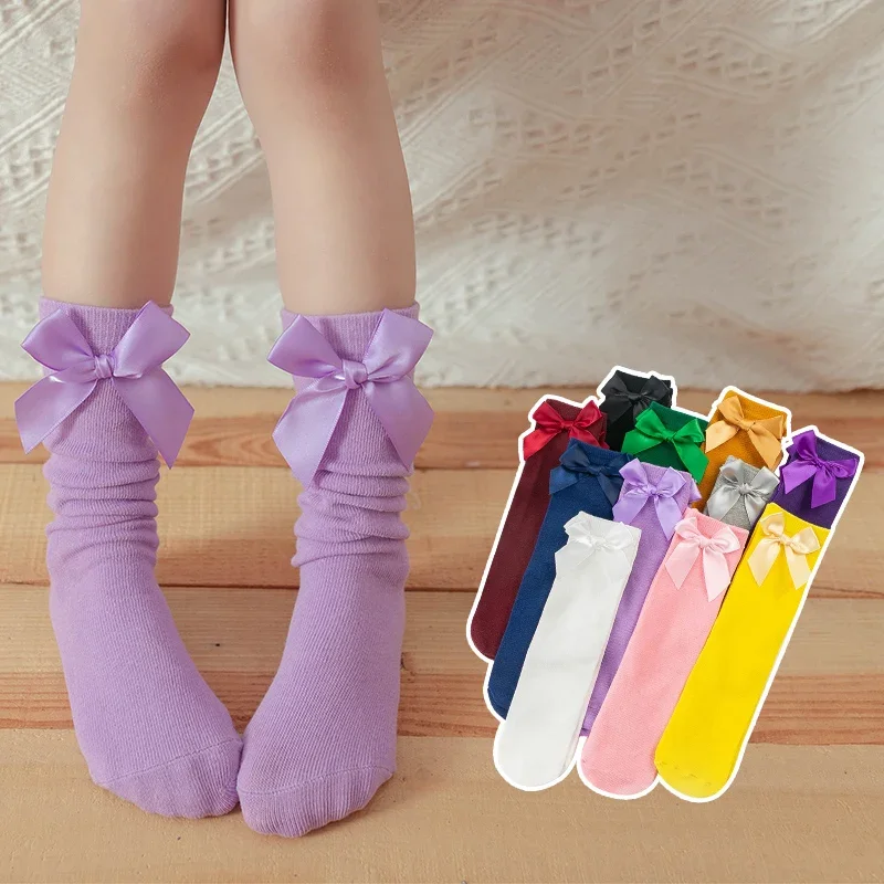 3-12 Years Summer Candy Color Bow Solid Color Tube Socks Children's Cotton Mosquito-proof Student Dancing Cute Socks view 6
