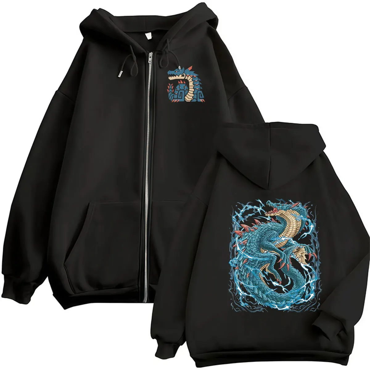 2026 Game Monster Hunter Lagiacrus Der Herr der Meere Reißverschluss-Hoodie für Männer und Frauen Langarm Vintage Oversized Mäntel Sweatshirt – Detail 2