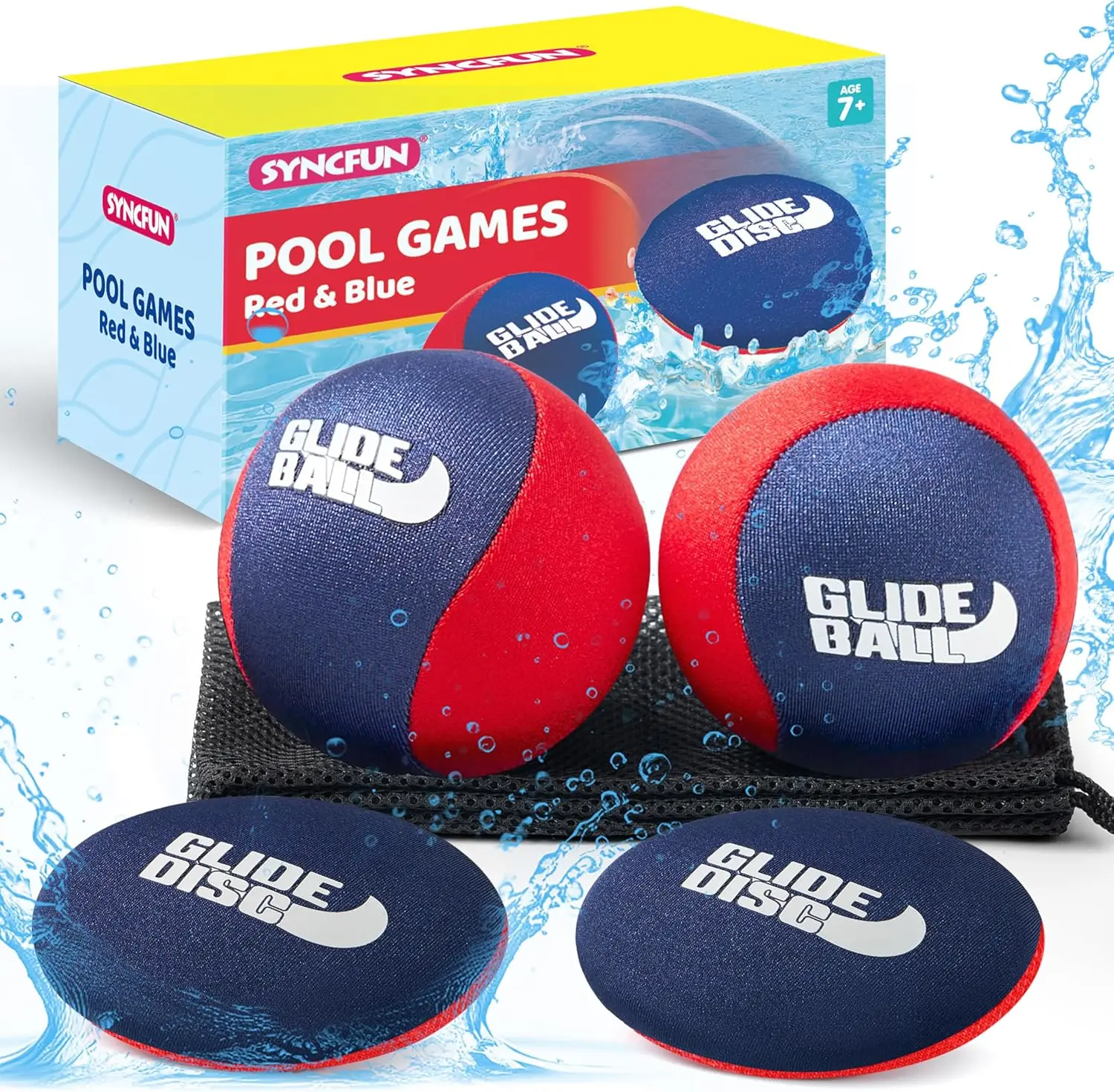 

4 Pcs Splash Bouncing Water Balls with Mesh Bag, Beach and Pool Toys for All Ages, Fun Swimming Game