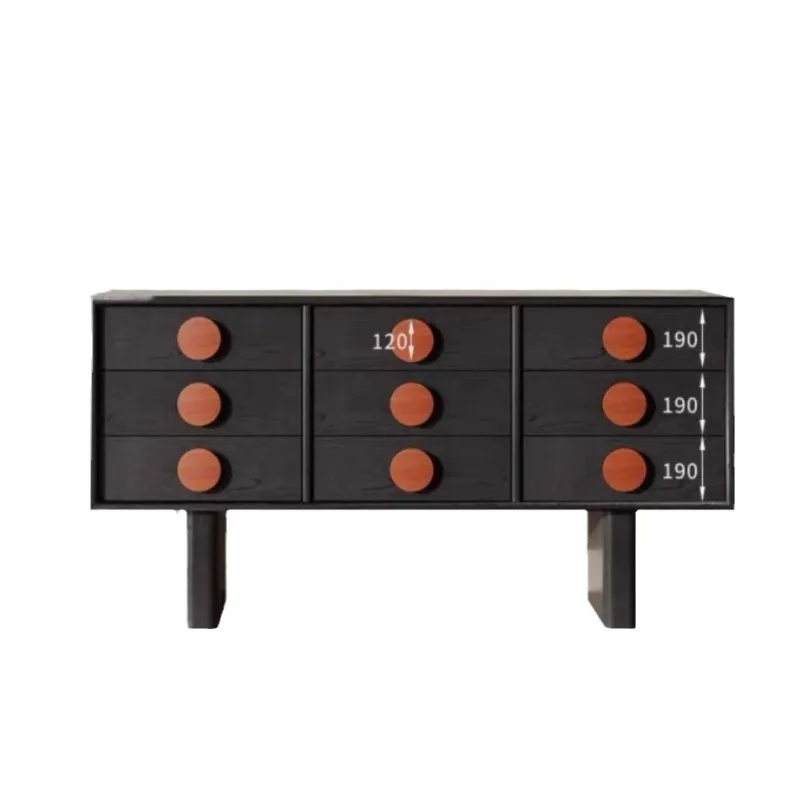 

Medieval solid wood TV cabinet French retro oak modern simple living room high black floor cabinet