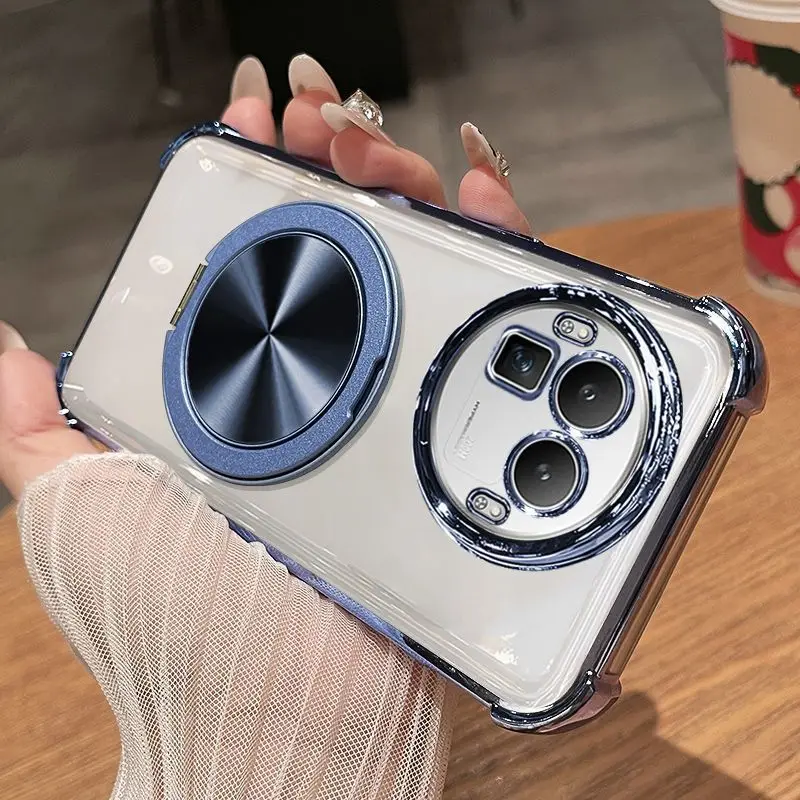 Para realme gt8 pro caso simples galvanoplastia silicone airbag 360 °   Capa de suporte giratório para Realme GT8 Pro Funda à prova de choque