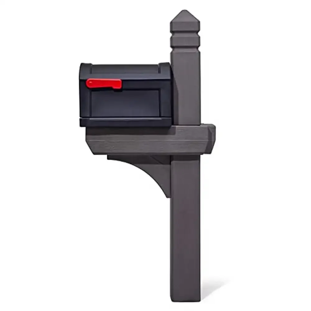 Large Brown Weather Resistant Mailbox & Post Kit Easy Install Heavy-Duty Magnetic Closure Outdoor Letterbox Kit with Newspaper