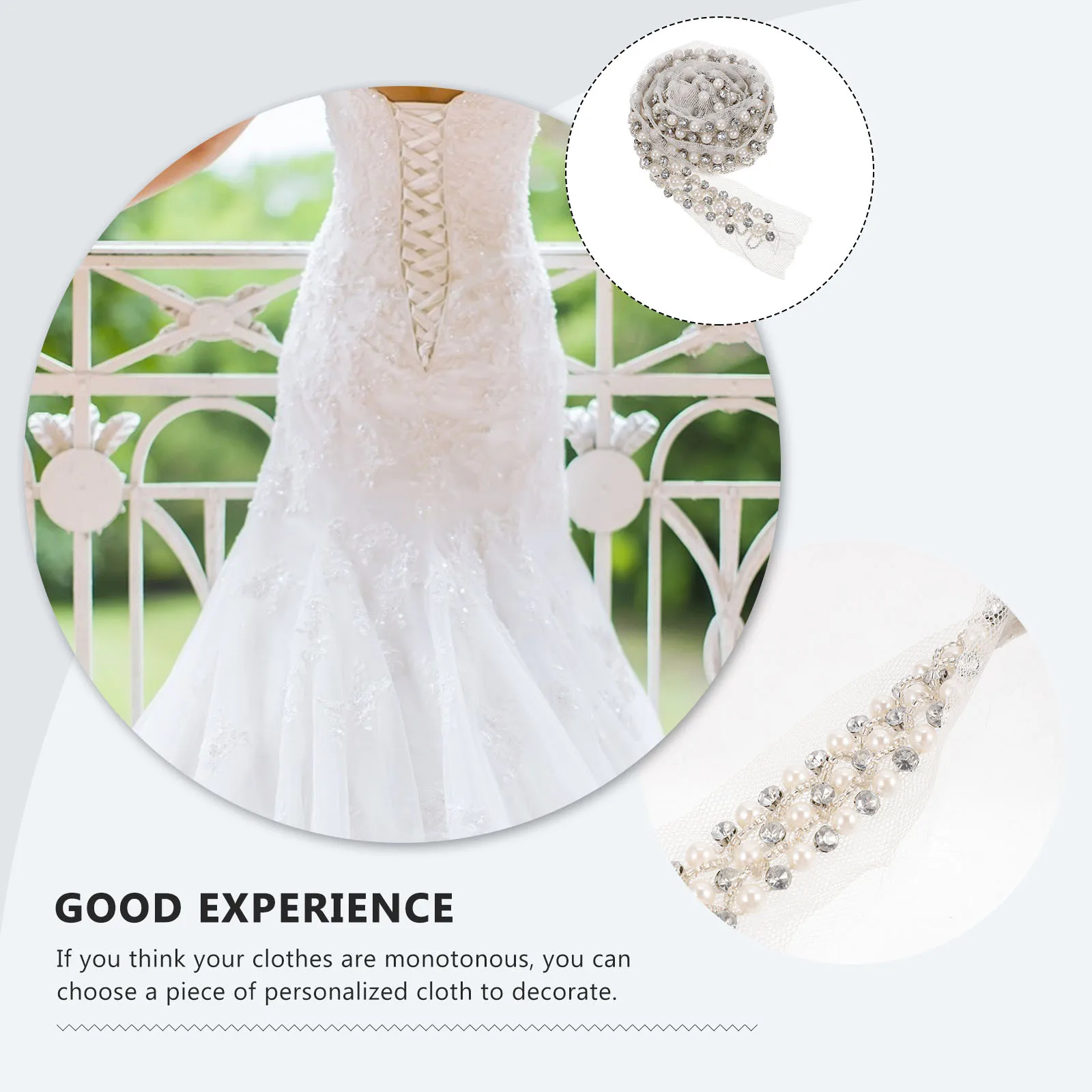 

Pearl Trim Lace Ribbon Decorative Multi-Function Rhinestone Clothing Accessory For Diy Crafts Floral Hairband Garter